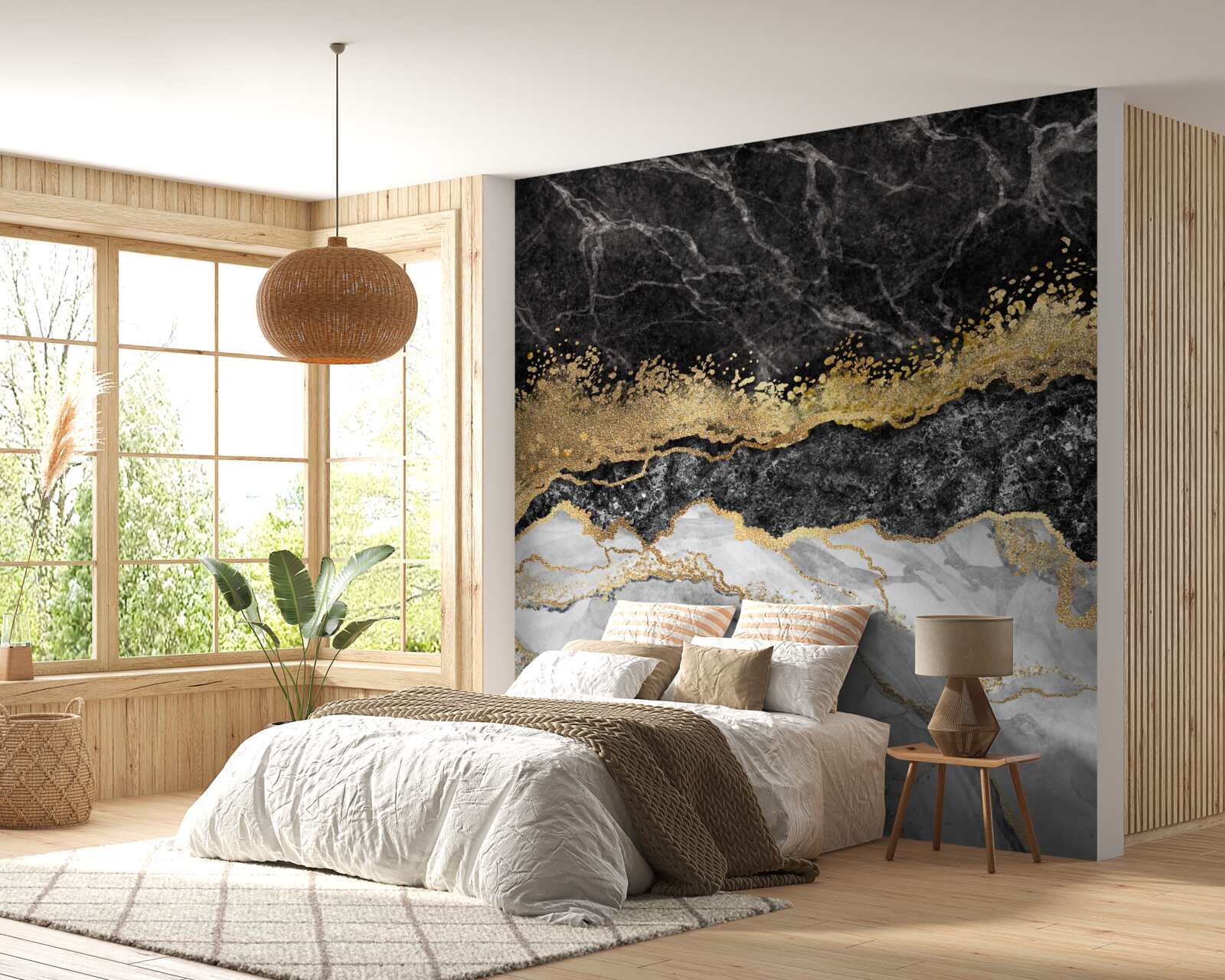 Papier peint marbre avec or sur fond noir