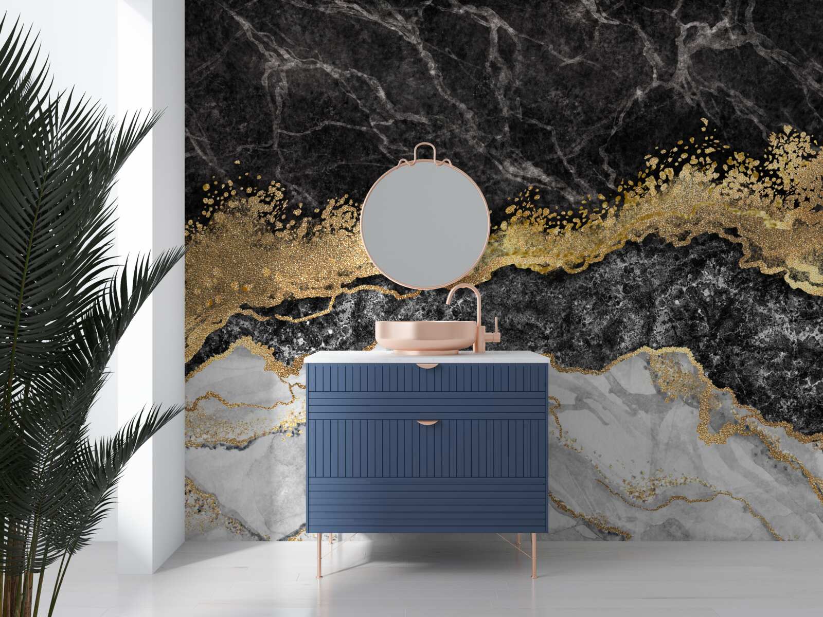 Papier peint marbre avec or sur fond noir