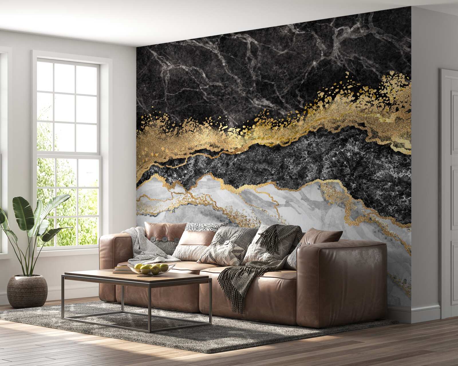 Papier peint marbre avec or sur fond noir