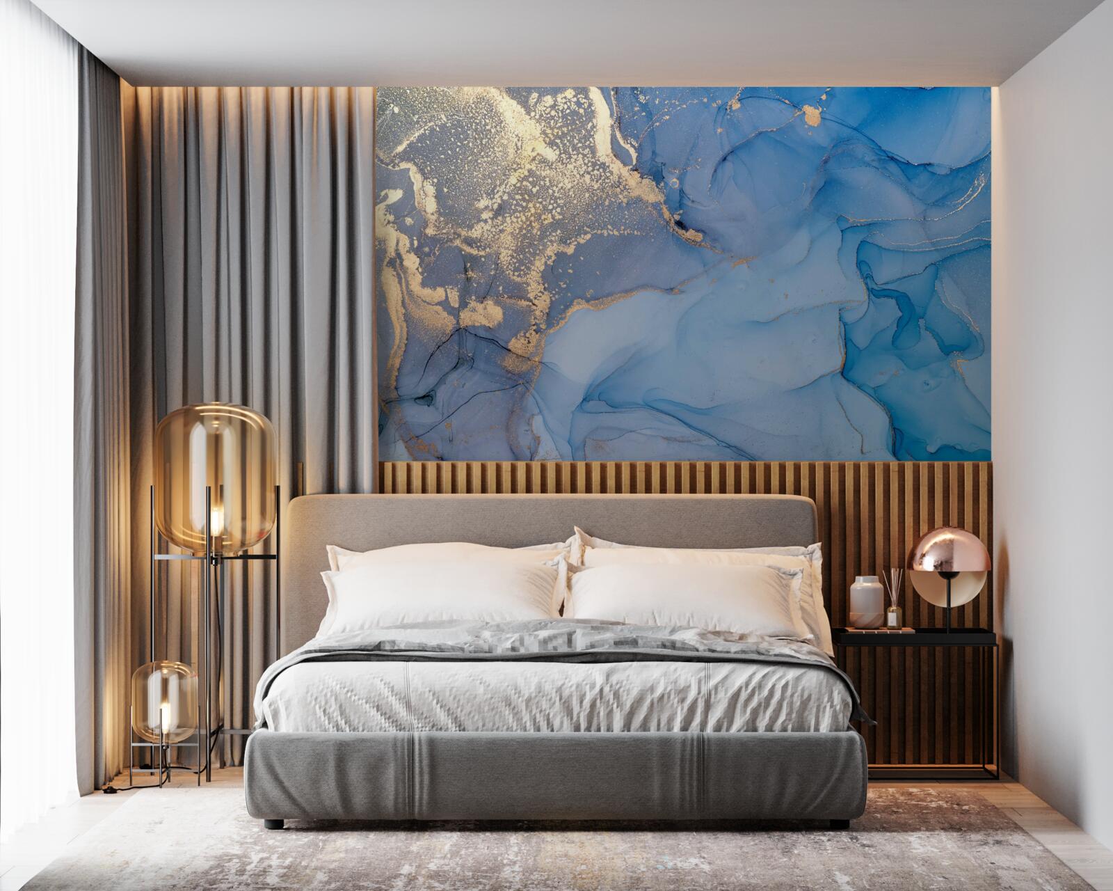 Papier peint liquide doré avec bleu