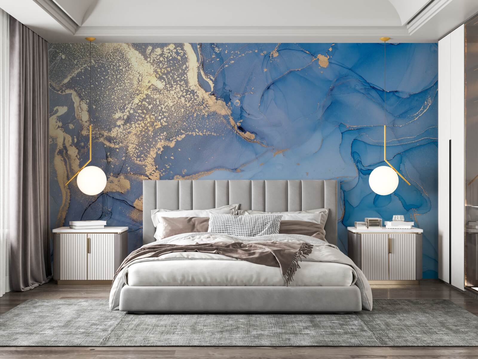 Papier peint liquide doré avec bleu