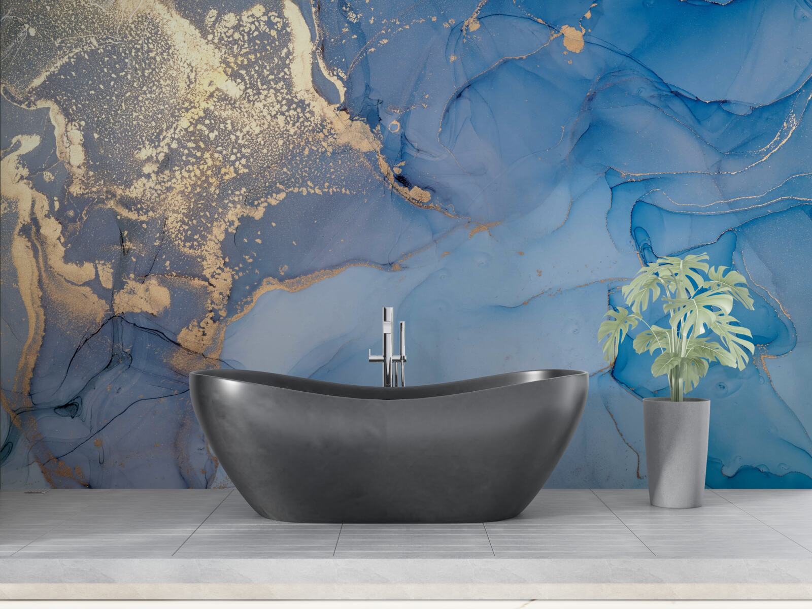 Papier peint liquide doré avec bleu