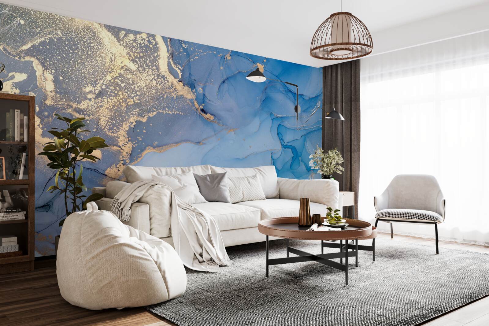 Papier peint liquide doré avec bleu