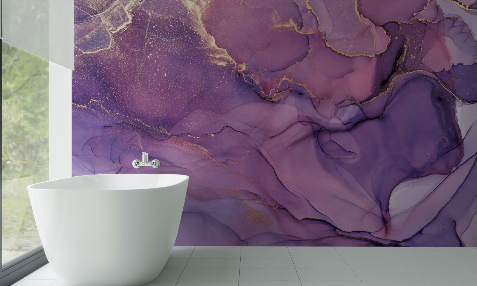 Papier peint fond de marbre lilas avec éléments dorés