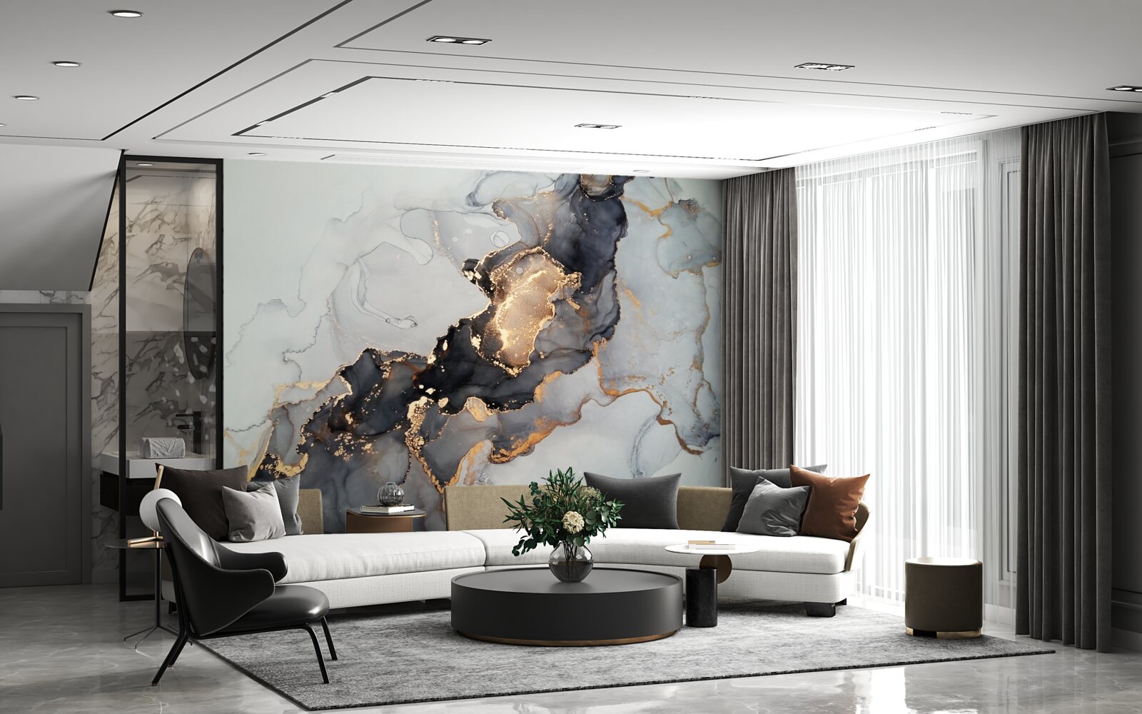 Papier peint élégant fond gris et noir à l'aspect luxueux