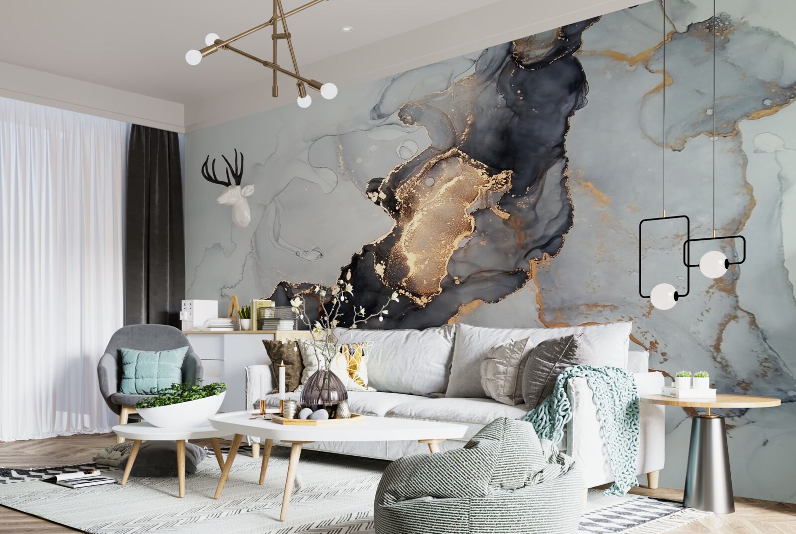 Papier peint élégant fond gris et noir à l'aspect luxueux