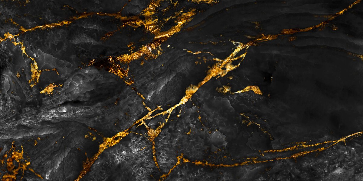 Papier peint marbre noir veiné d'or