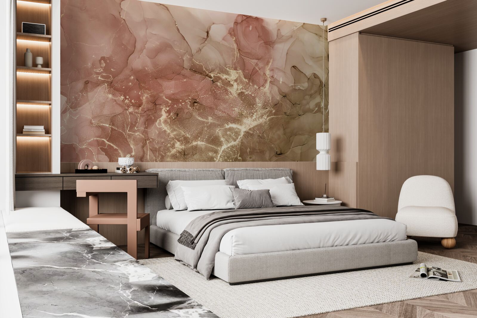 Papier peint liquide rose pêche