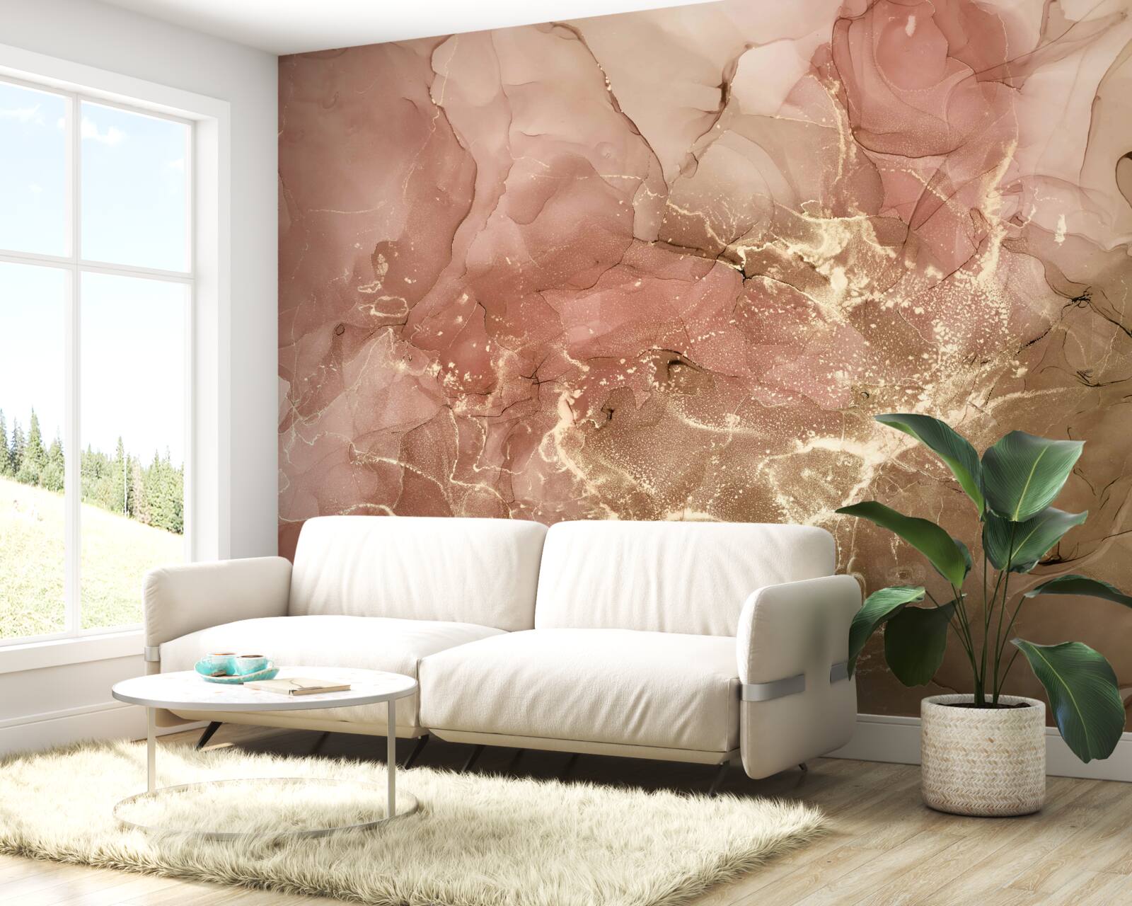 Papier peint liquide rose pêche