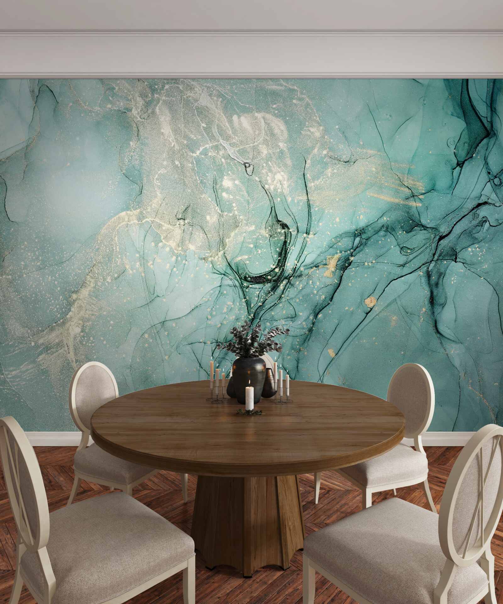 Papier peint vert et blanc en libre circulation