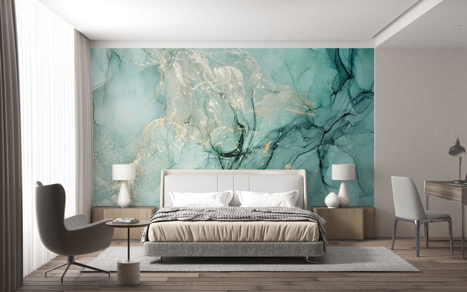 Papier peint vert et blanc en libre circulation