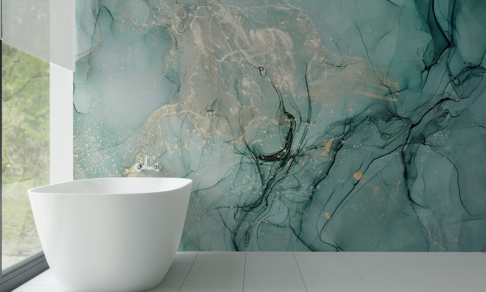 Papier peint vert et blanc en libre circulation