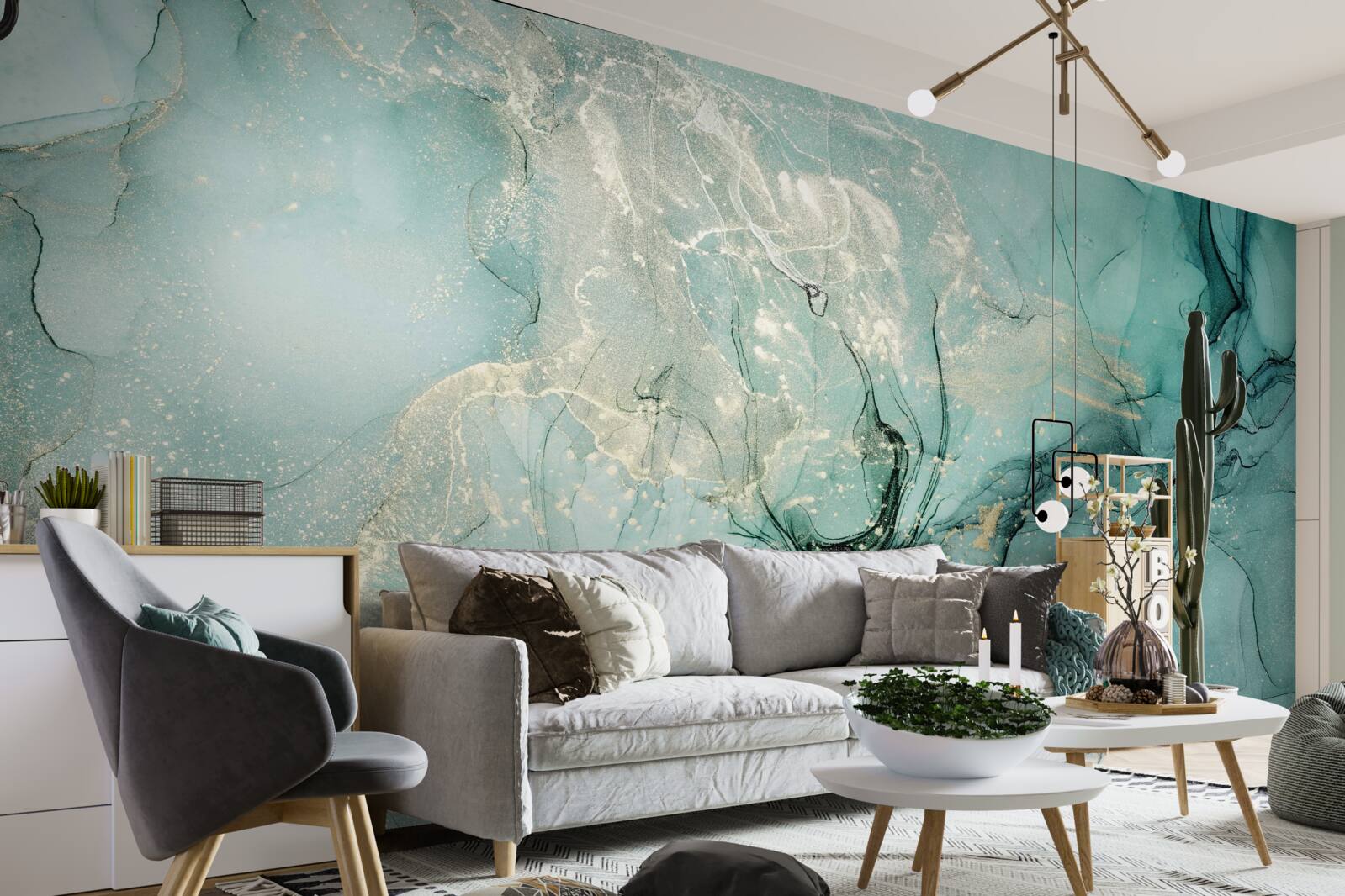 Papier peint vert et blanc en libre circulation