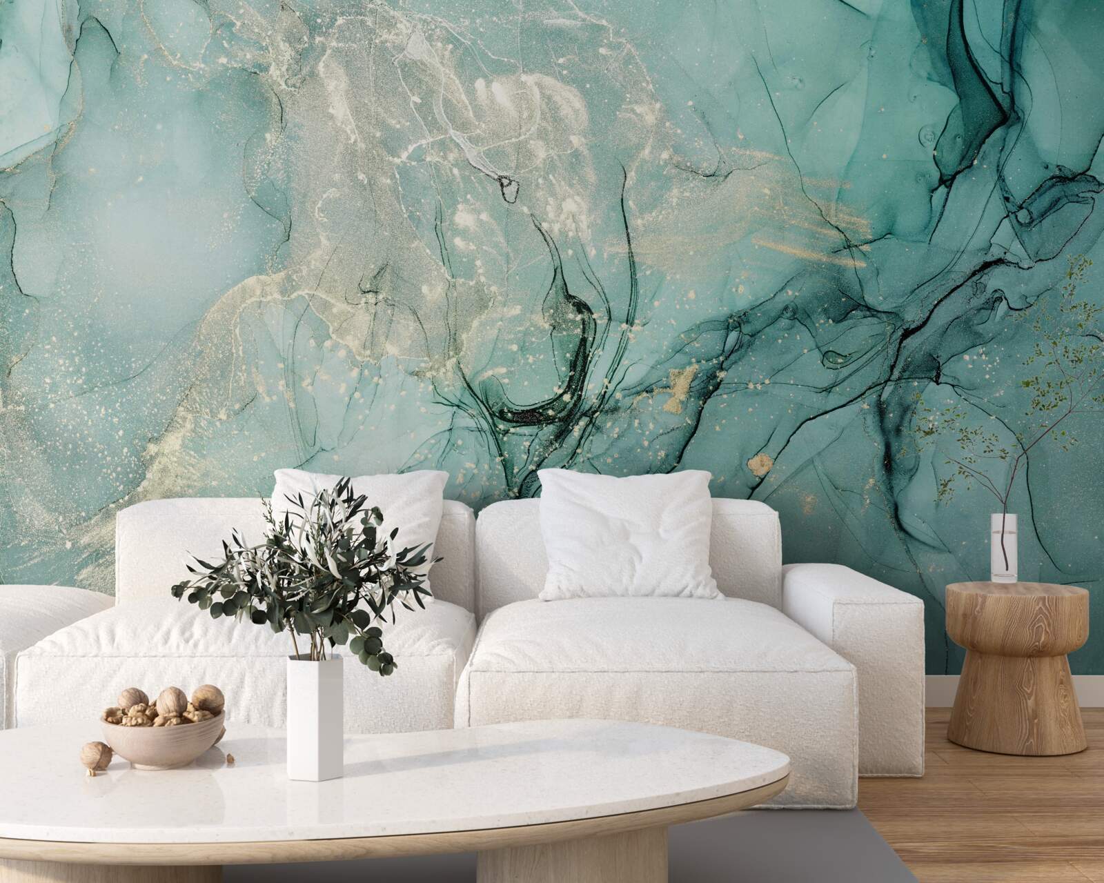 Papier peint vert et blanc en libre circulation