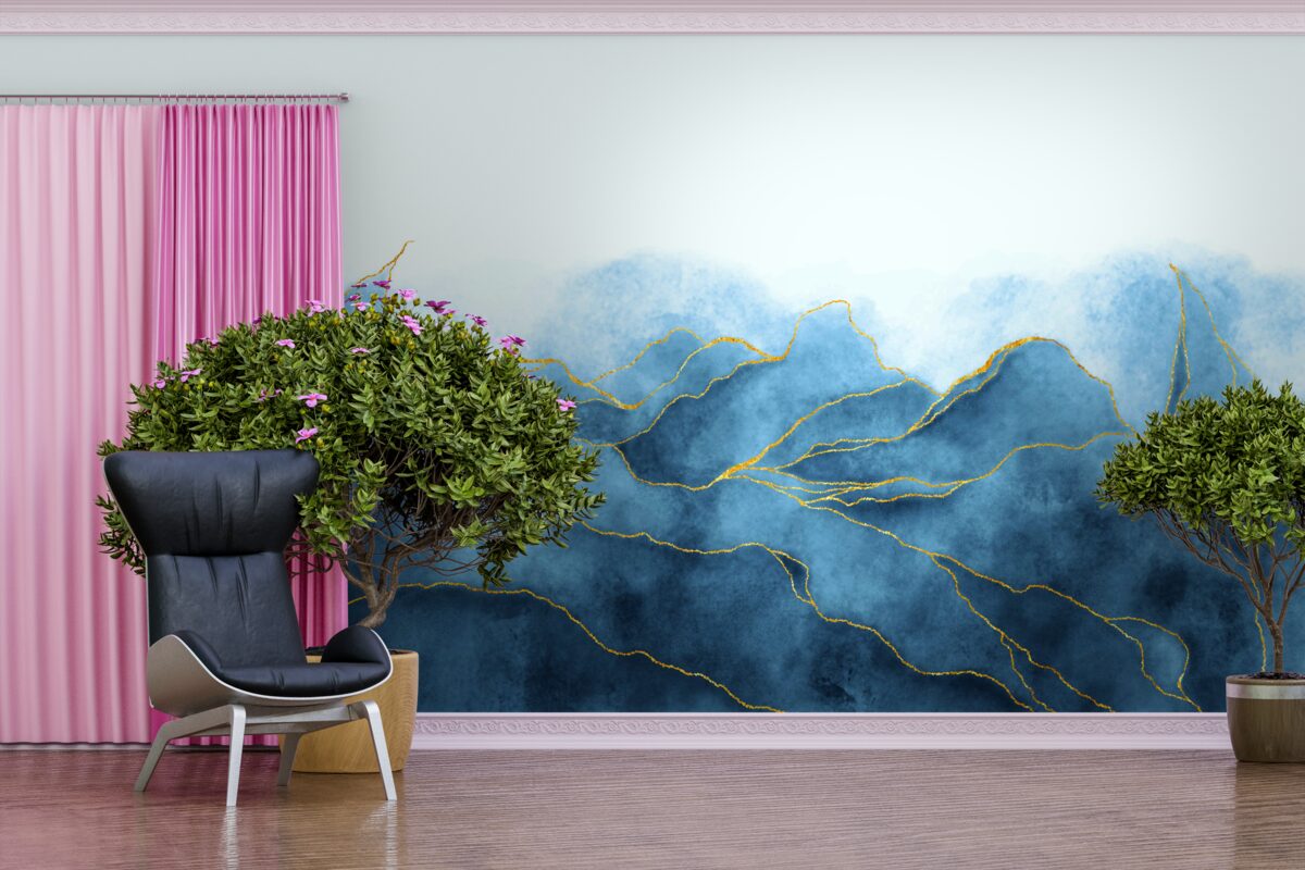 Papier peint Feuilles d'aquarelle en nuances de bleu