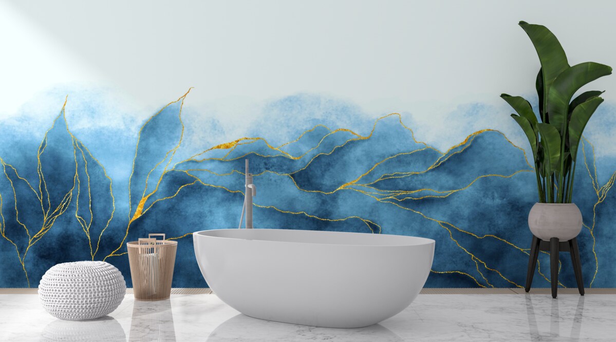 Papier peint Feuilles d'aquarelle en nuances de bleu