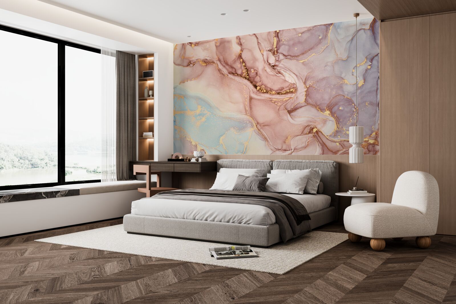 Papier peint liquide rose poudré