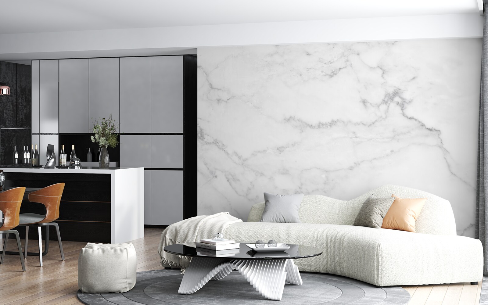 Papier peint marbre gris-blanc