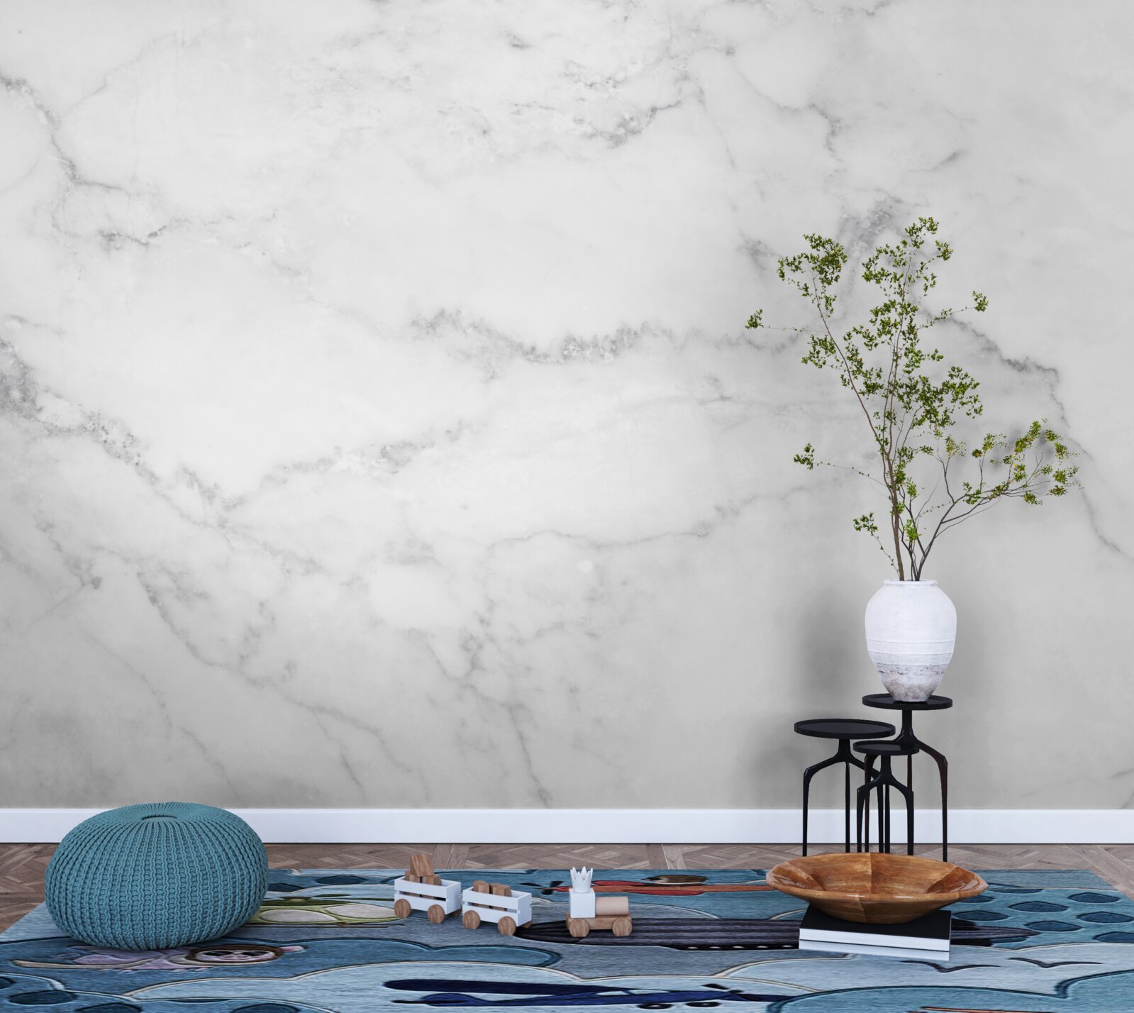 Papier peint marbre gris-blanc