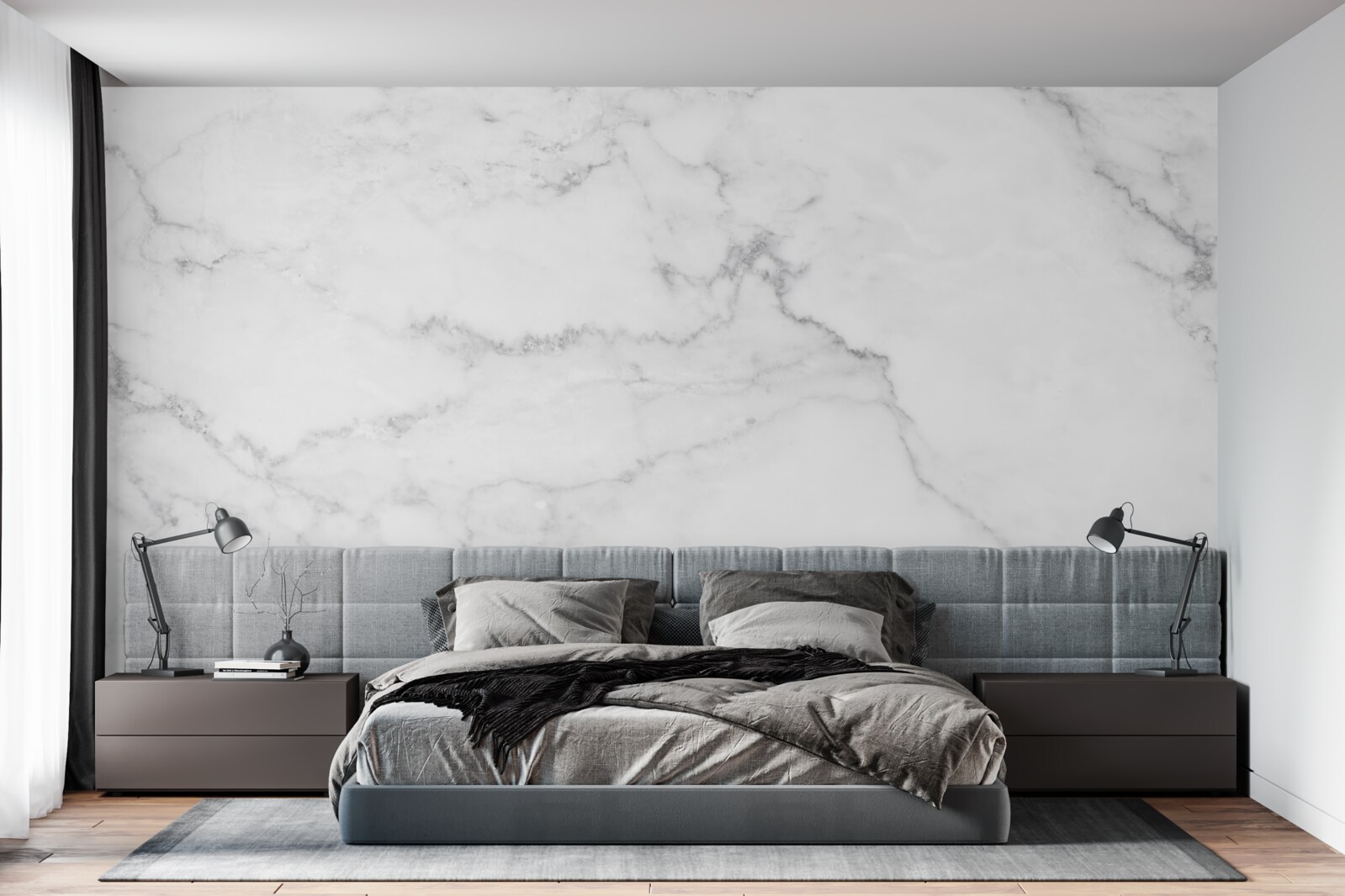 Papier peint marbre gris-blanc