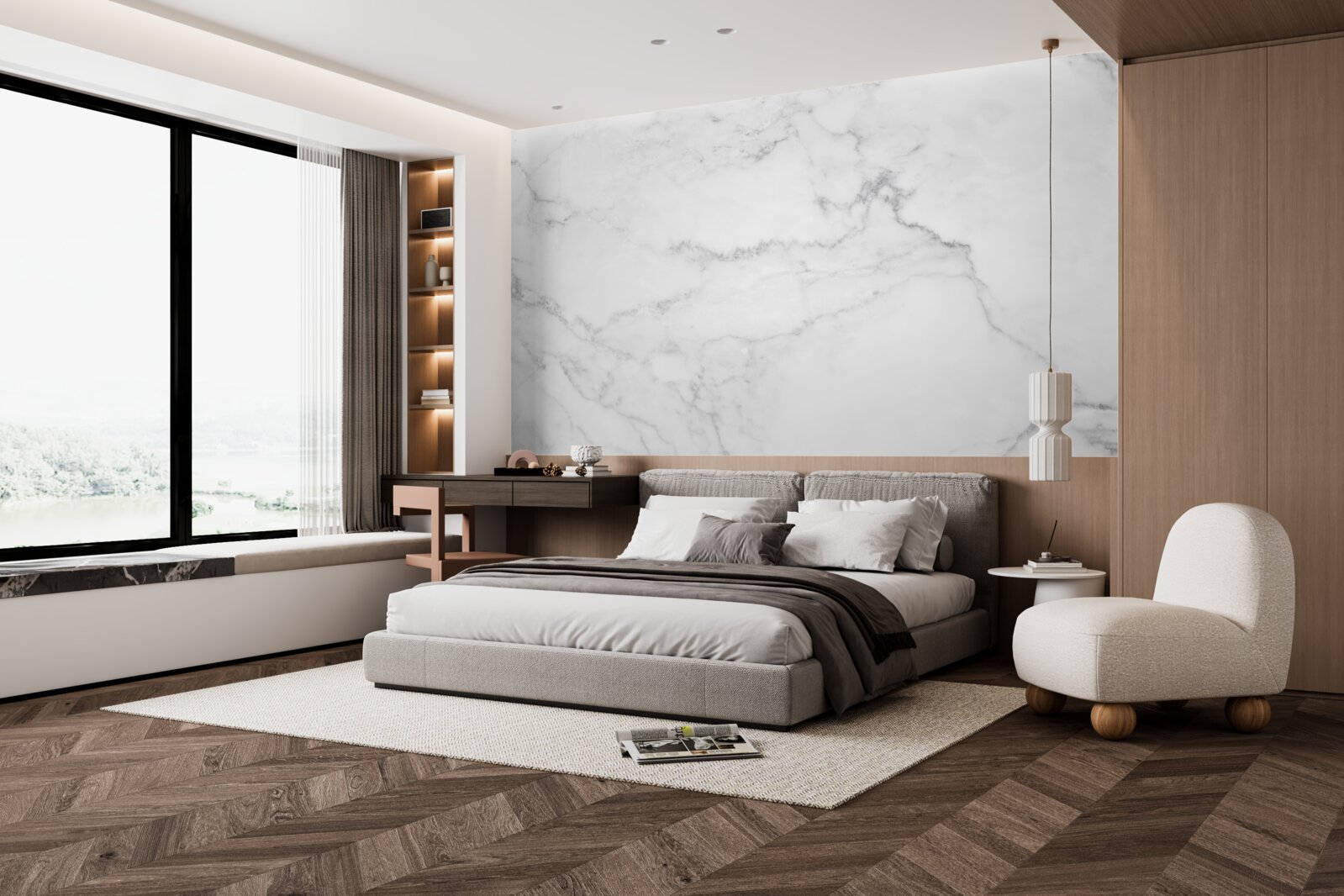 Papier peint marbre gris-blanc