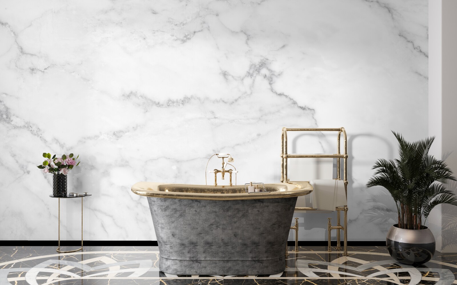 Papier peint marbre gris-blanc