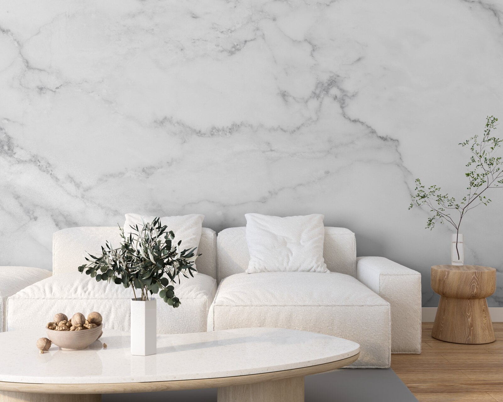 Papier peint marbre gris-blanc