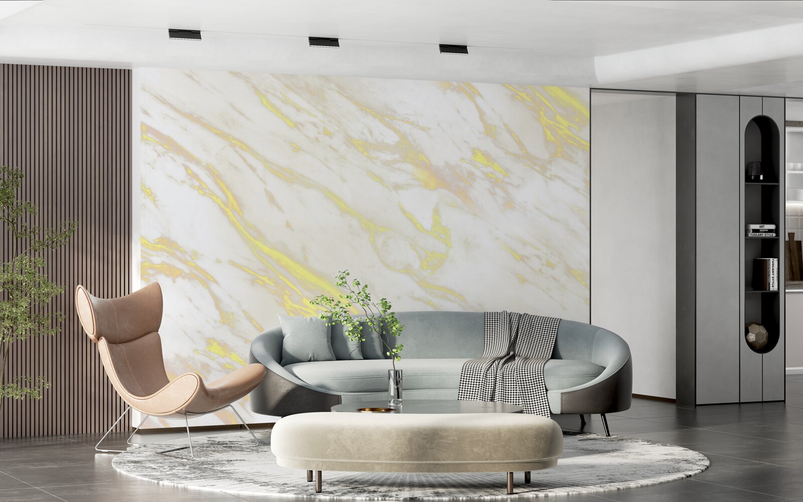 Papier peint marbre blanc avec teinte dorée