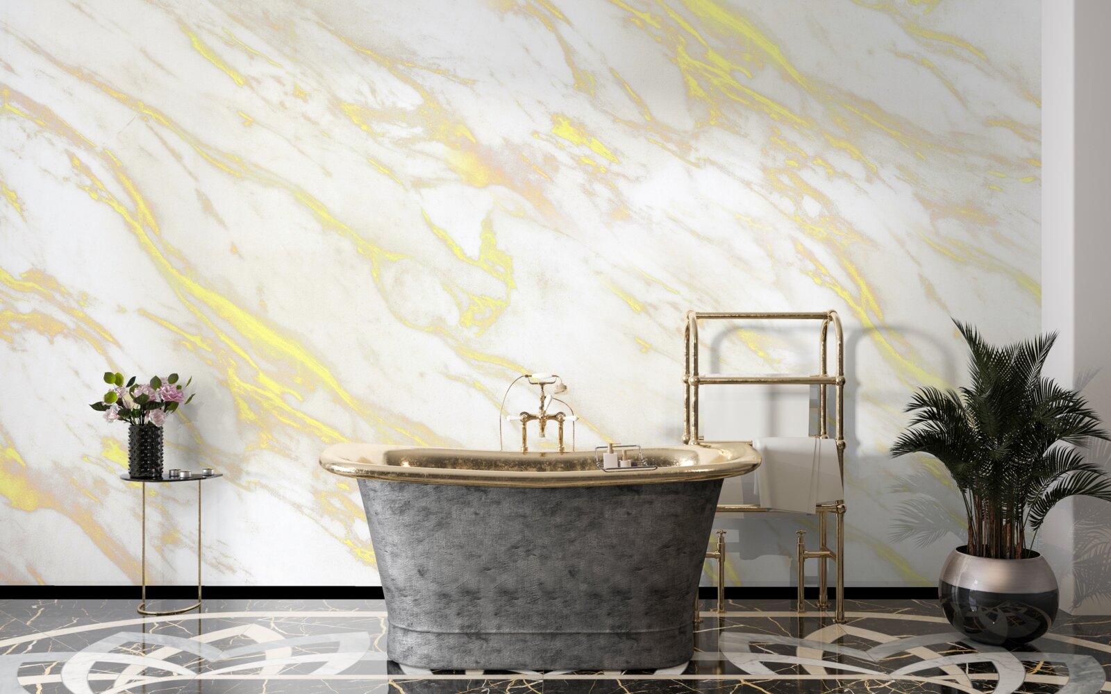 Papier peint marbre blanc avec teinte dorée