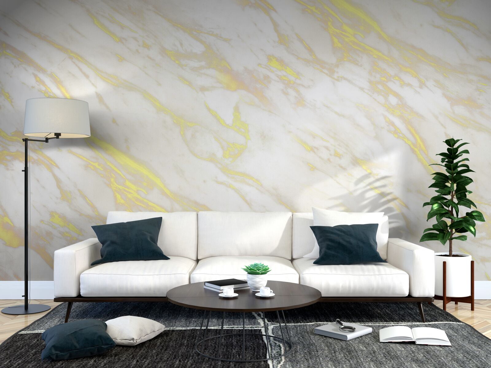 Papier peint marbre blanc avec teinte dorée