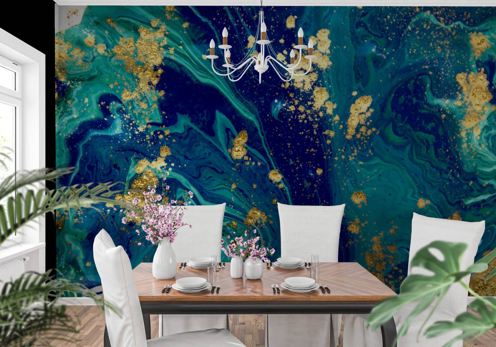 Papier peint toile de fond époustouflante dans les tons bleu foncé et or