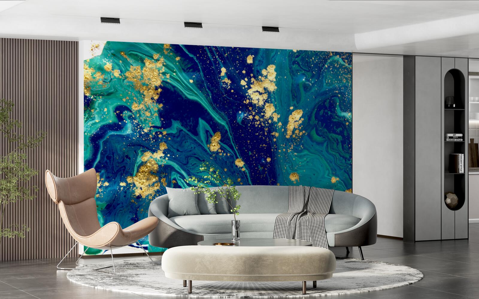 Papier peint toile de fond époustouflante dans les tons bleu foncé et or
