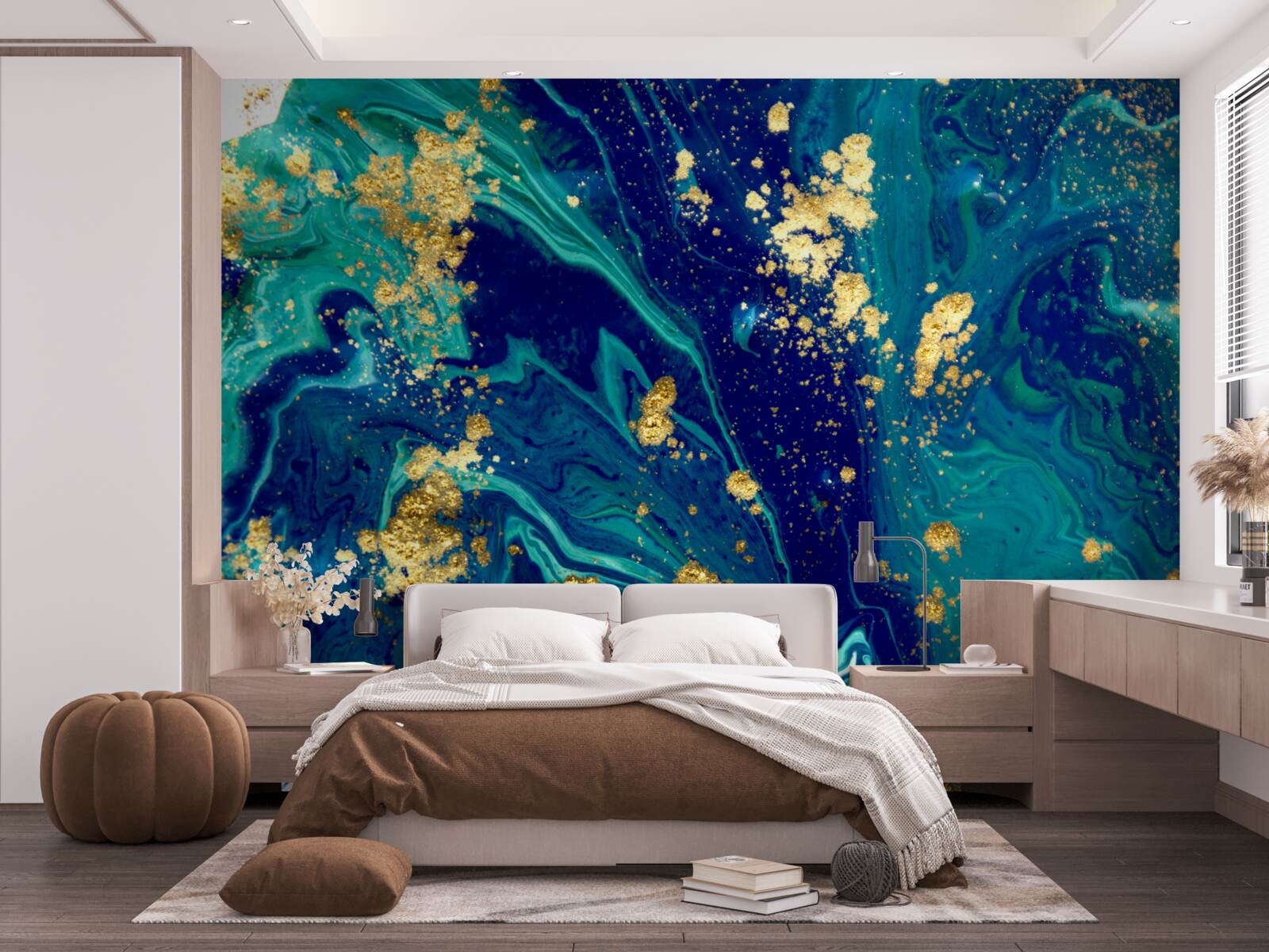 Papier peint toile de fond époustouflante dans les tons bleu foncé et or