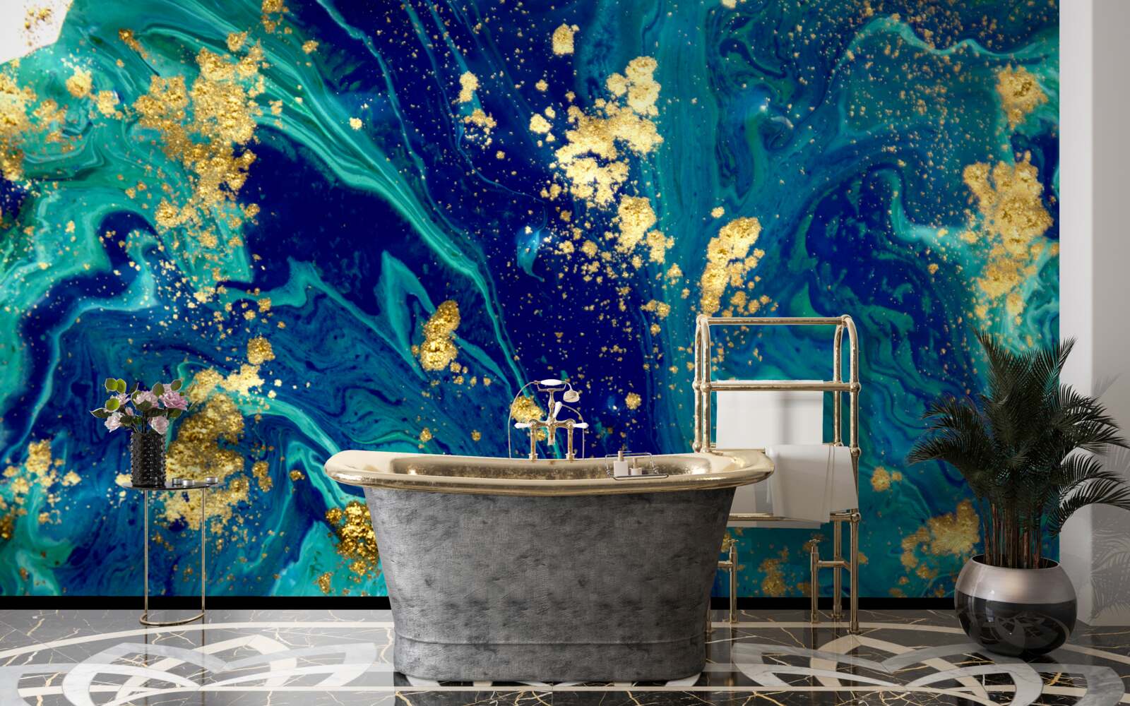 Papier peint toile de fond époustouflante dans les tons bleu foncé et or
