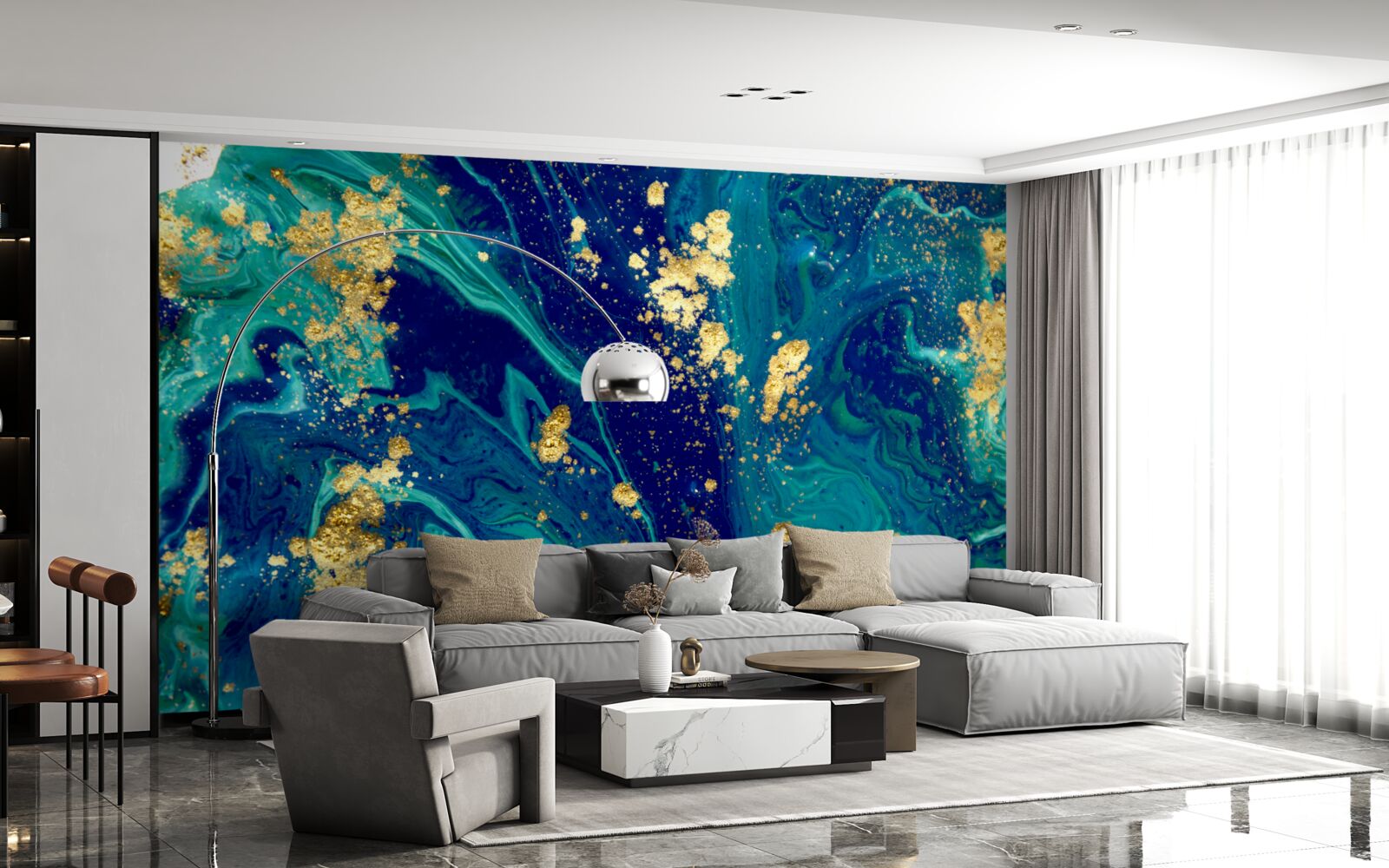 Papier peint toile de fond époustouflante dans les tons bleu foncé et or