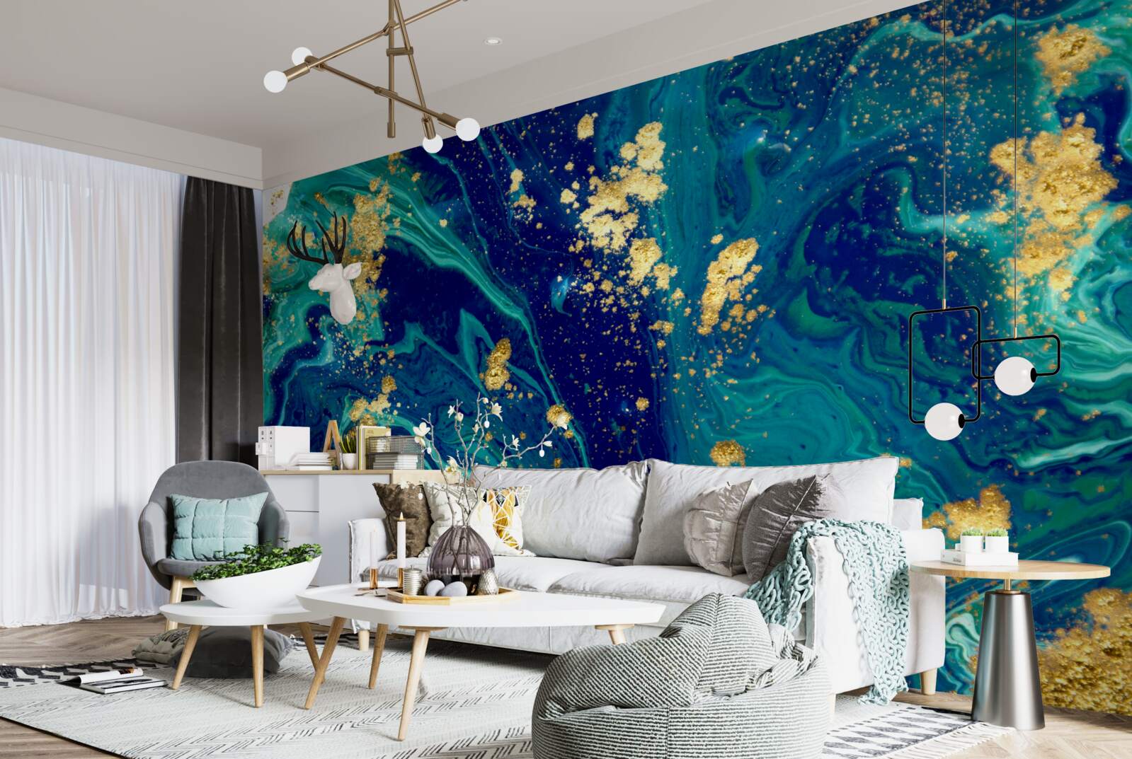 Papier peint toile de fond époustouflante dans les tons bleu foncé et or