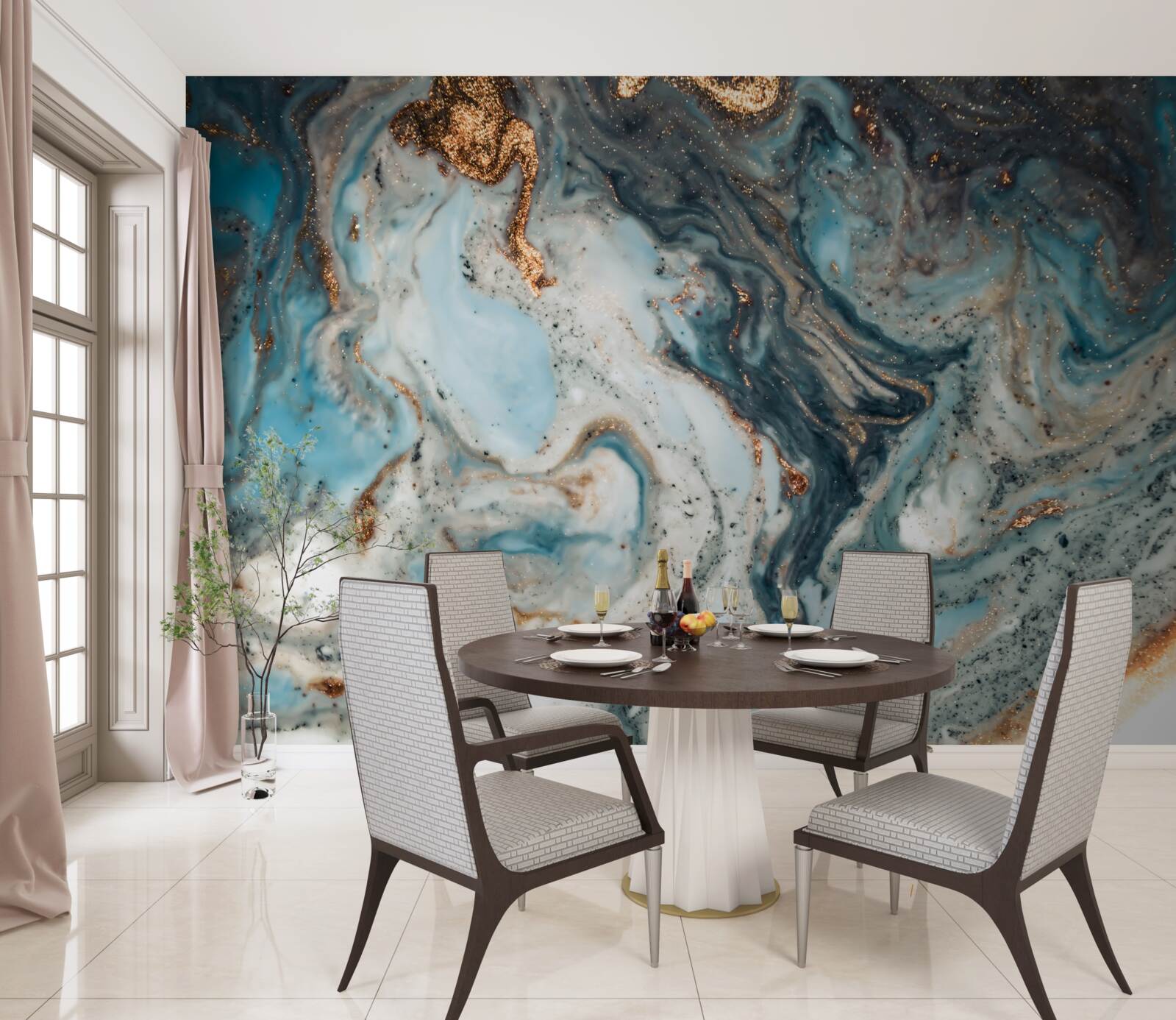 Papier peint abstraction dorée avec de beaux éléments