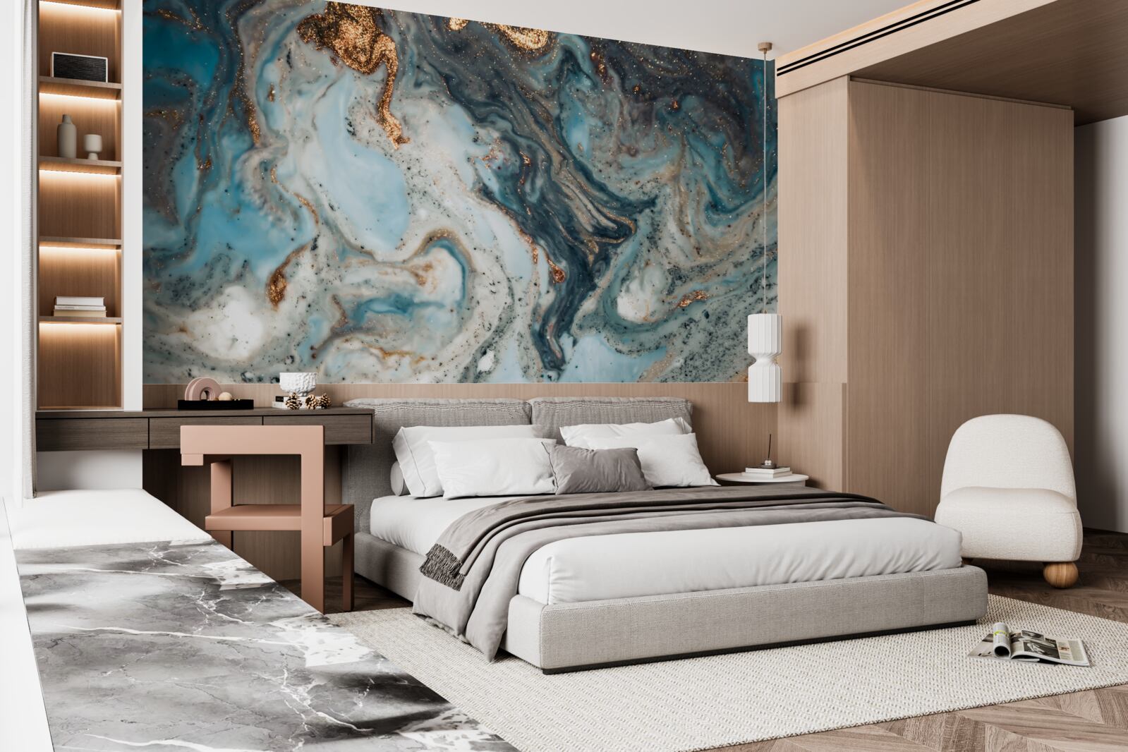 Papier peint abstraction dorée avec de beaux éléments