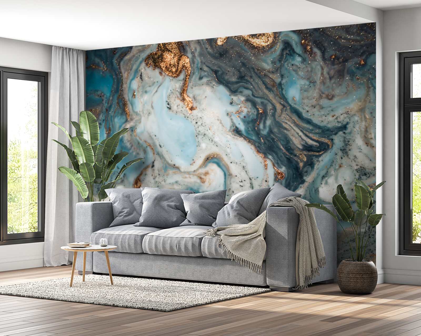 Papier peint abstraction dorée avec de beaux éléments