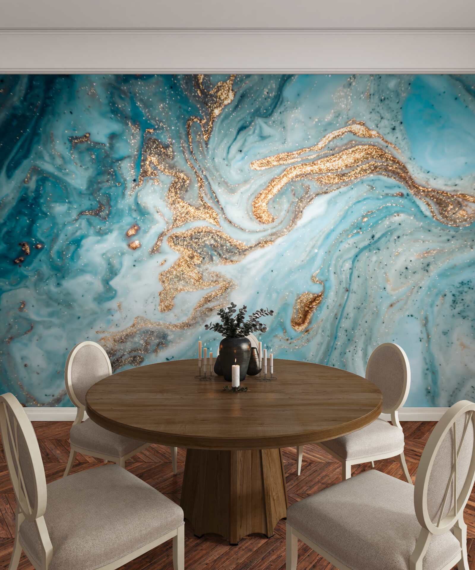 Papier peint des vibrations dans les tons de bleu et d'or