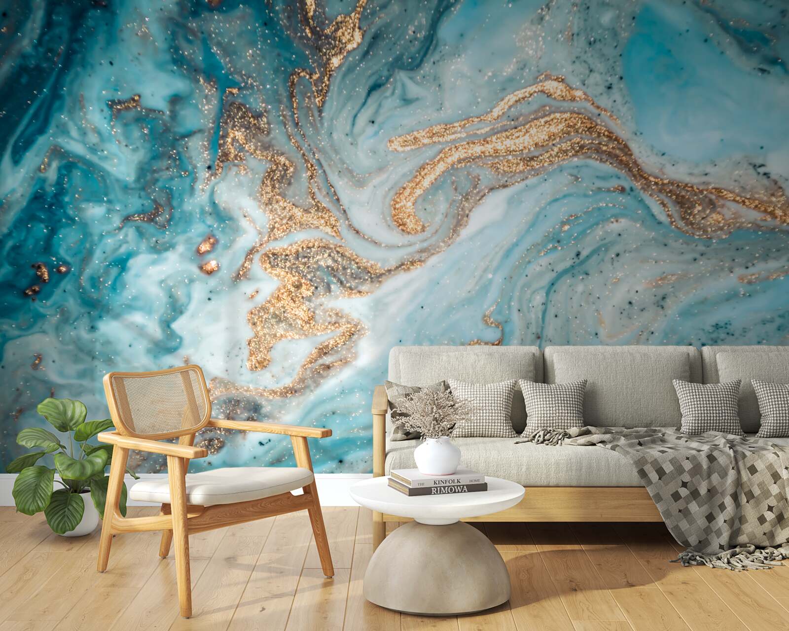 Papier peint des vibrations dans les tons de bleu et d'or