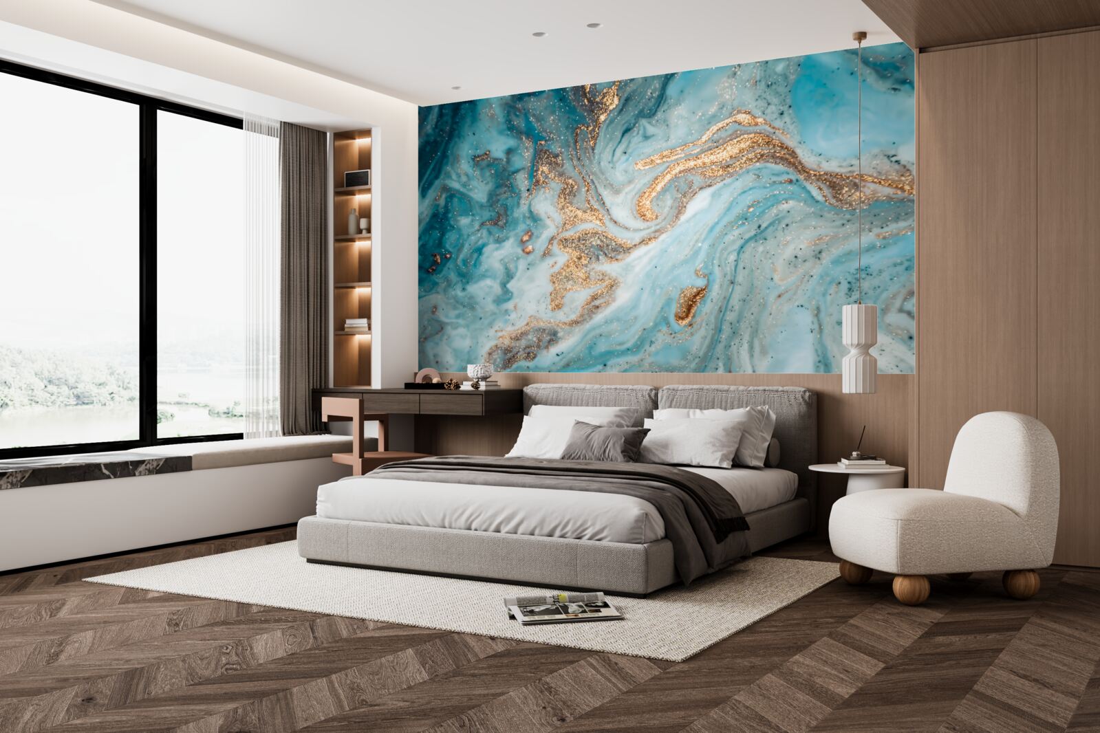 Papier peint des vibrations dans les tons de bleu et d'or