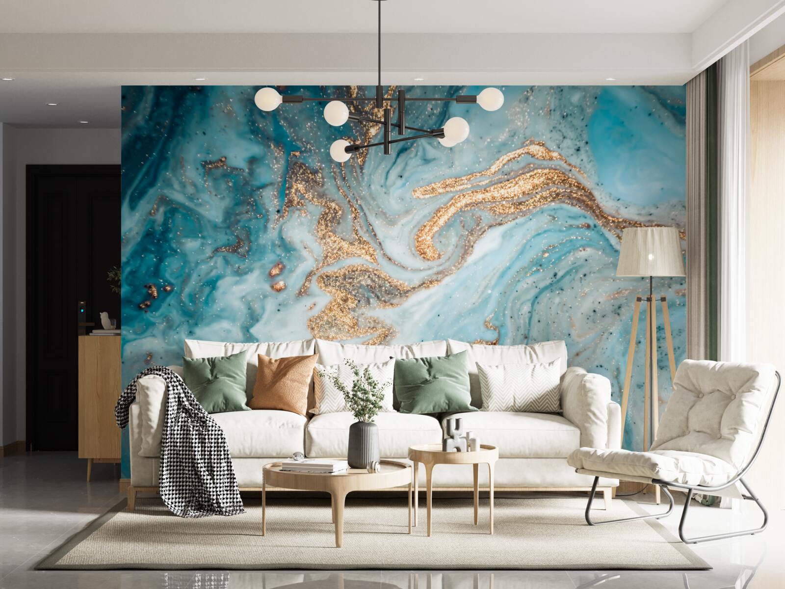 Papier peint des vibrations dans les tons de bleu et d'or