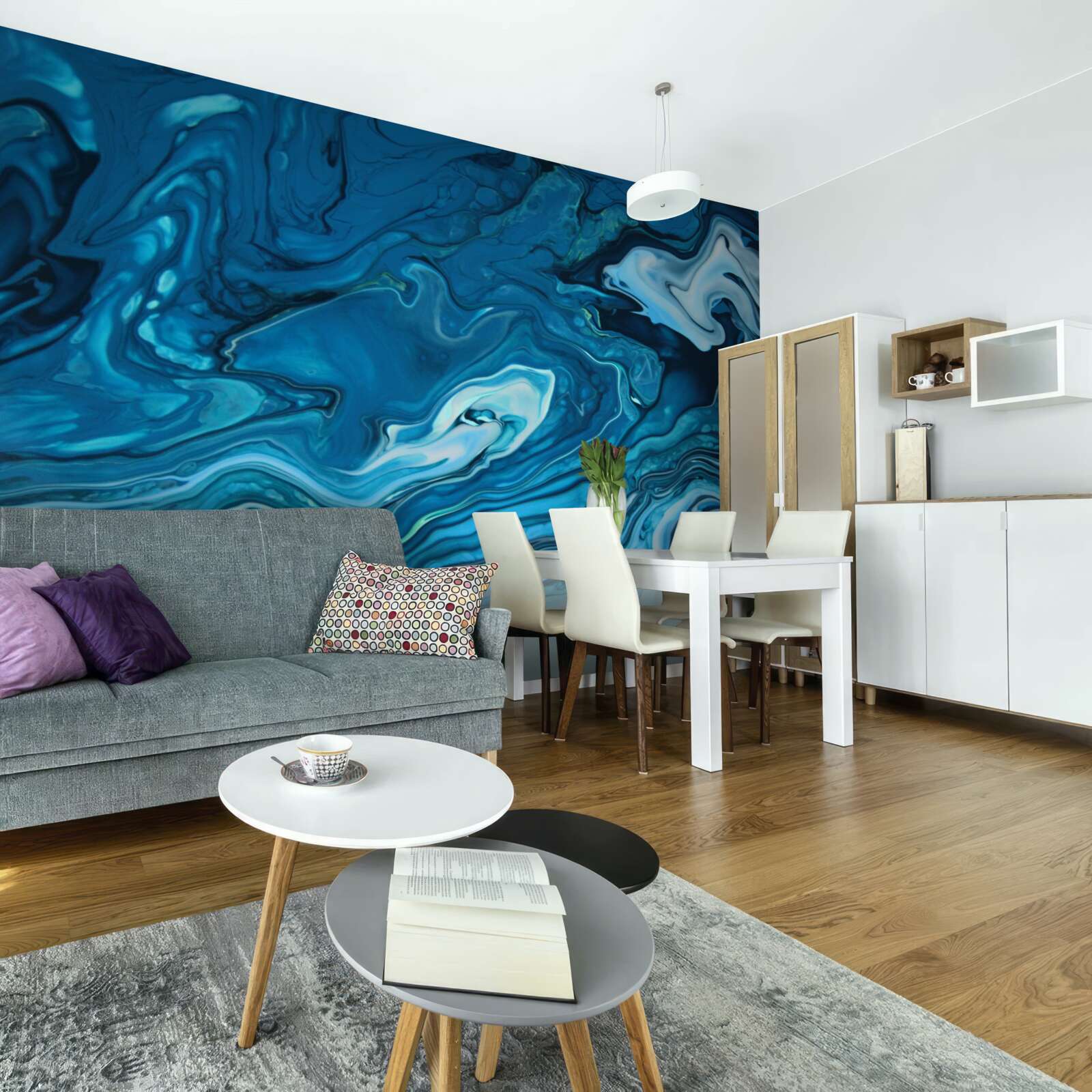 Papier peint marbre bleu abstrait