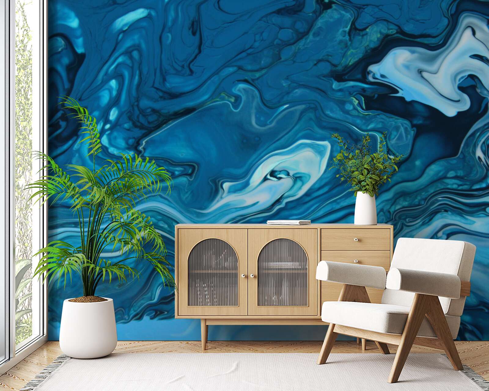 Papier peint marbre bleu abstrait