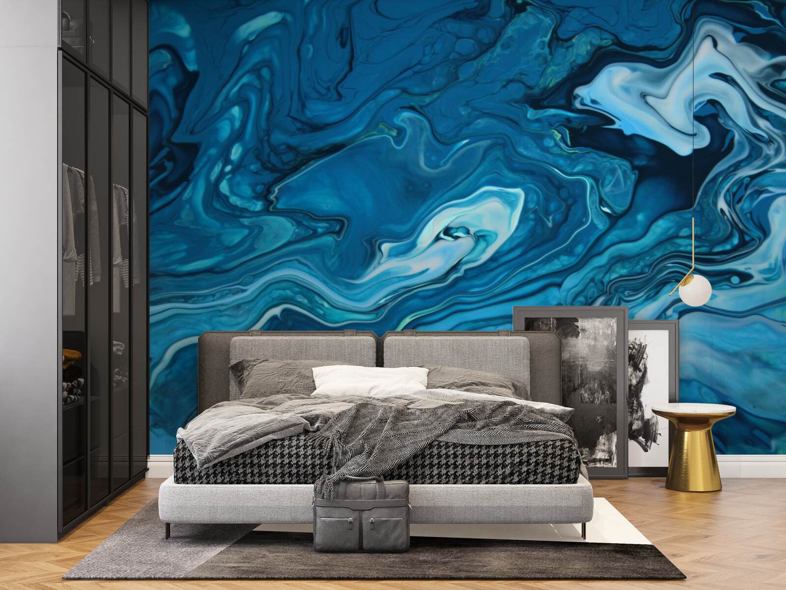 Papier peint marbre bleu abstrait