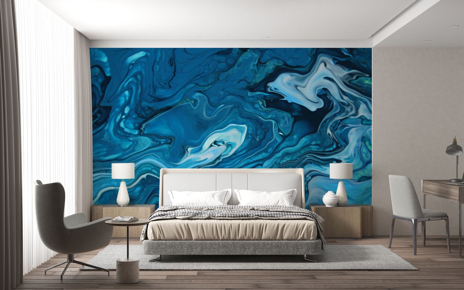 Papier peint marbre bleu abstrait