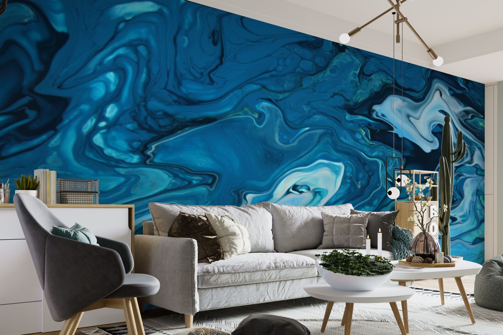 Papier peint marbre bleu abstrait