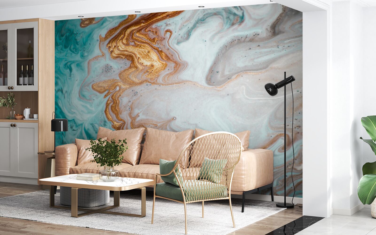 Papier peint marbre avec abstraction lumineuse