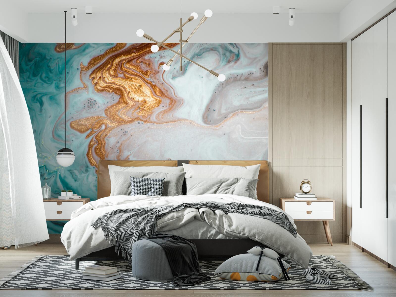 Papier peint marbre avec abstraction lumineuse